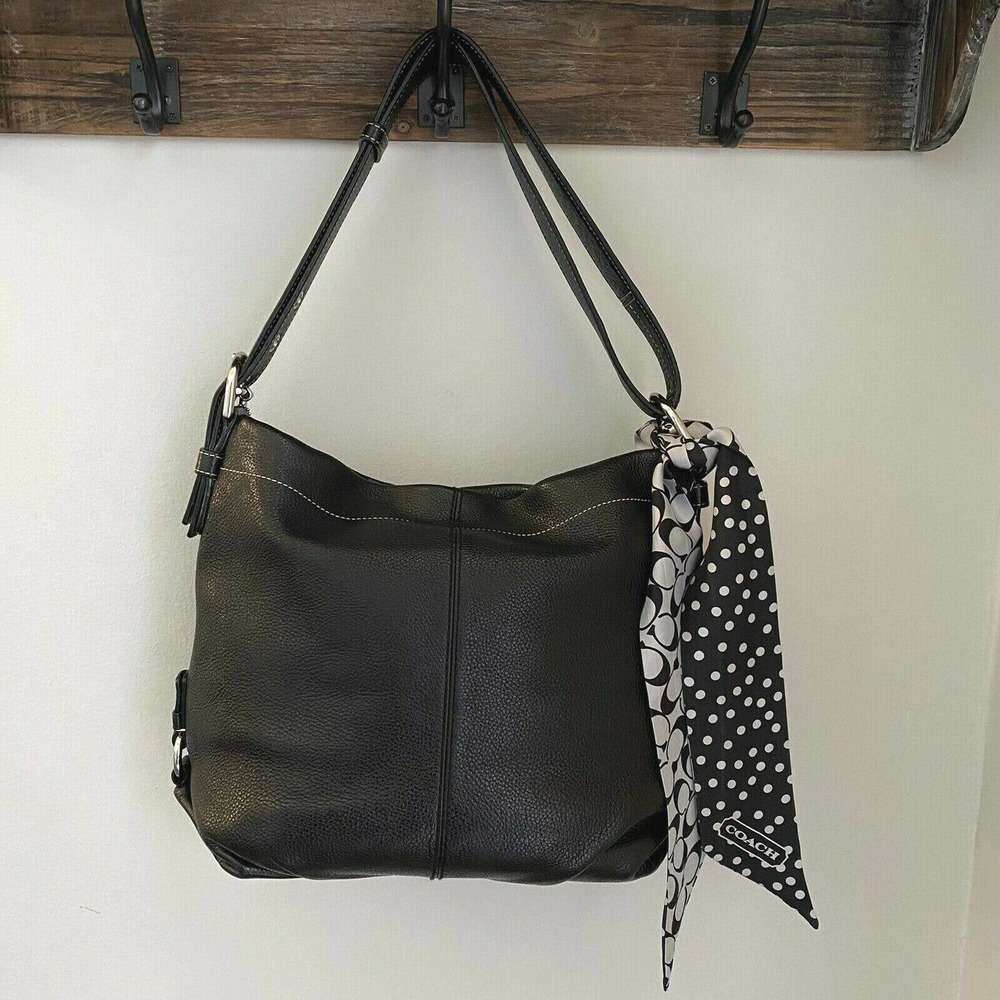 COACH Purse F15064 Black Pebbled Large Zippered